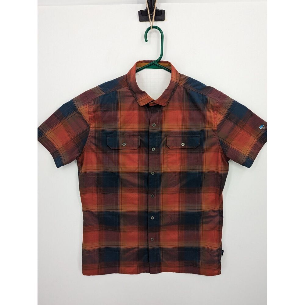 Kuhl Men's Stretch Response Shirt Size M Red Galaxy Plaid Short Sleeve Button Up